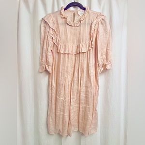 ACACIA linen light pink dress with ruffles Size Petite Small